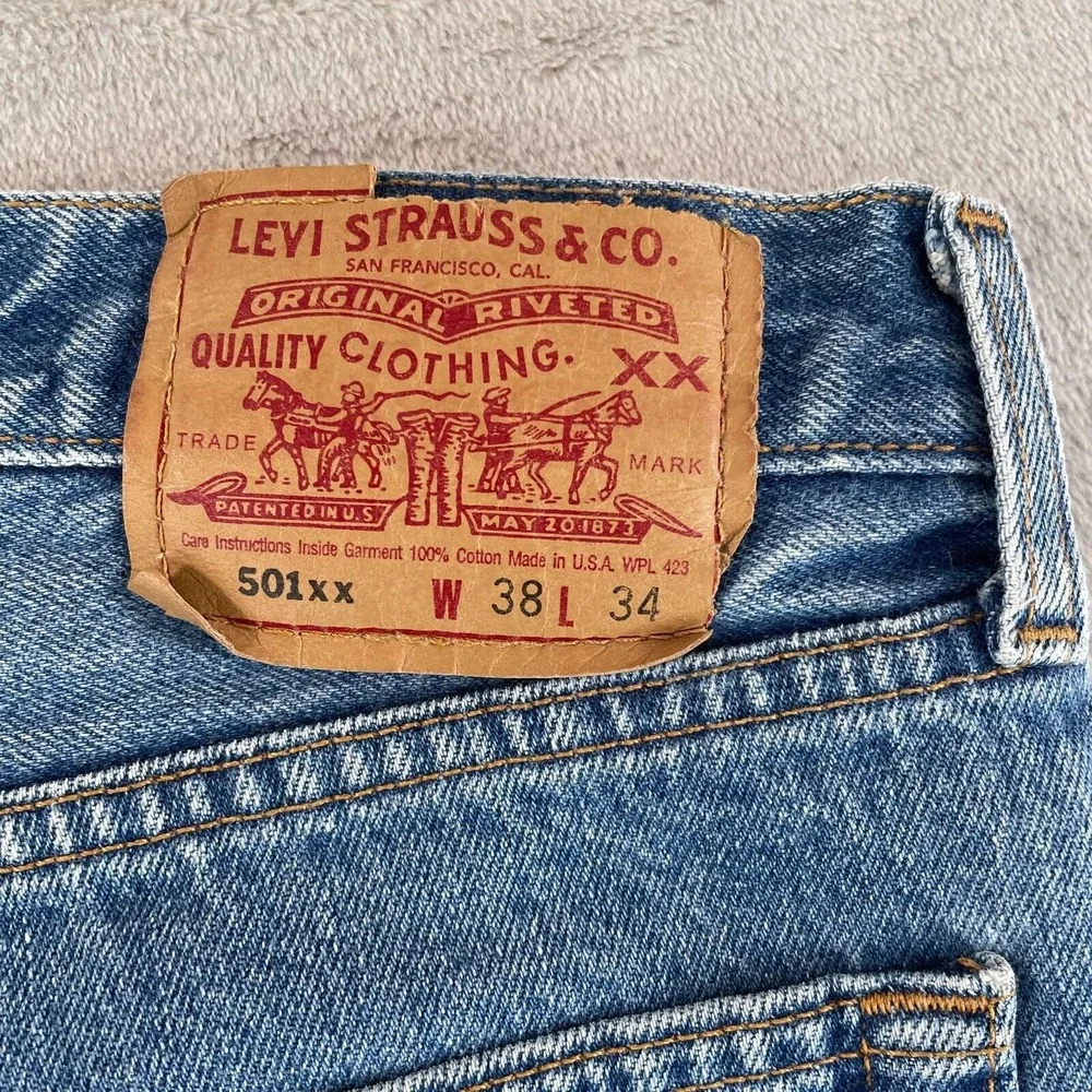 Vintage 90s Levis 501 XX Jeans Men 38x34 (34x31) Blue Light‎ Wash Denim Made USA